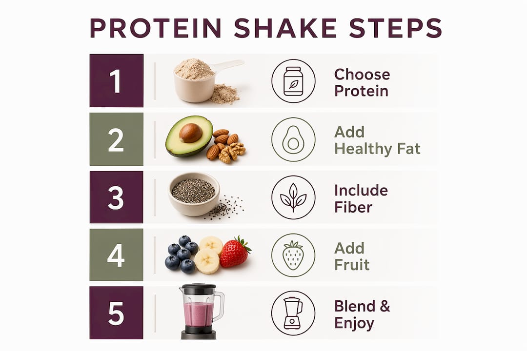 Infographic showing steps to make protein shake
