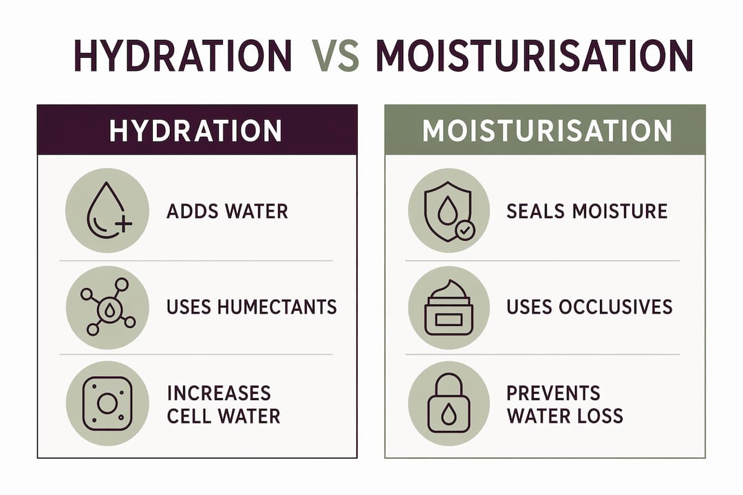 Infographic comparing skin hydration and moisturisation