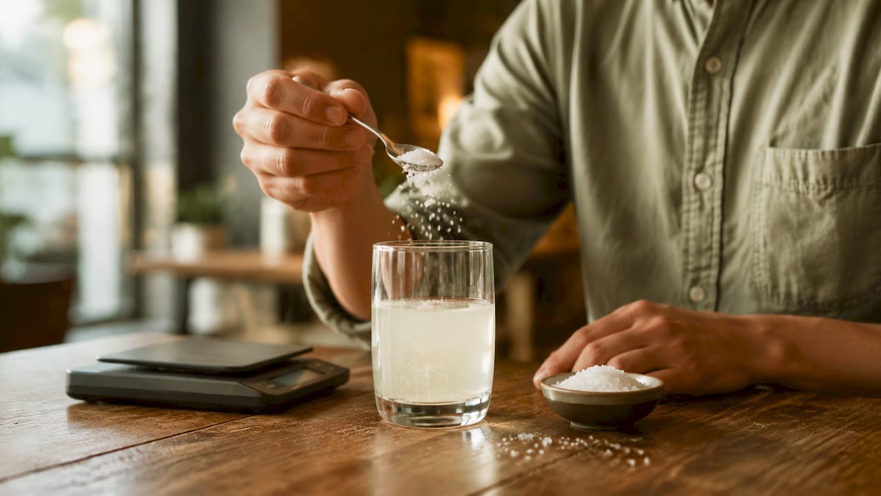 Hands preparing electrolyte hydration drink