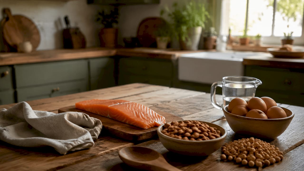 Top view of gluten-free whole food protein ingredients