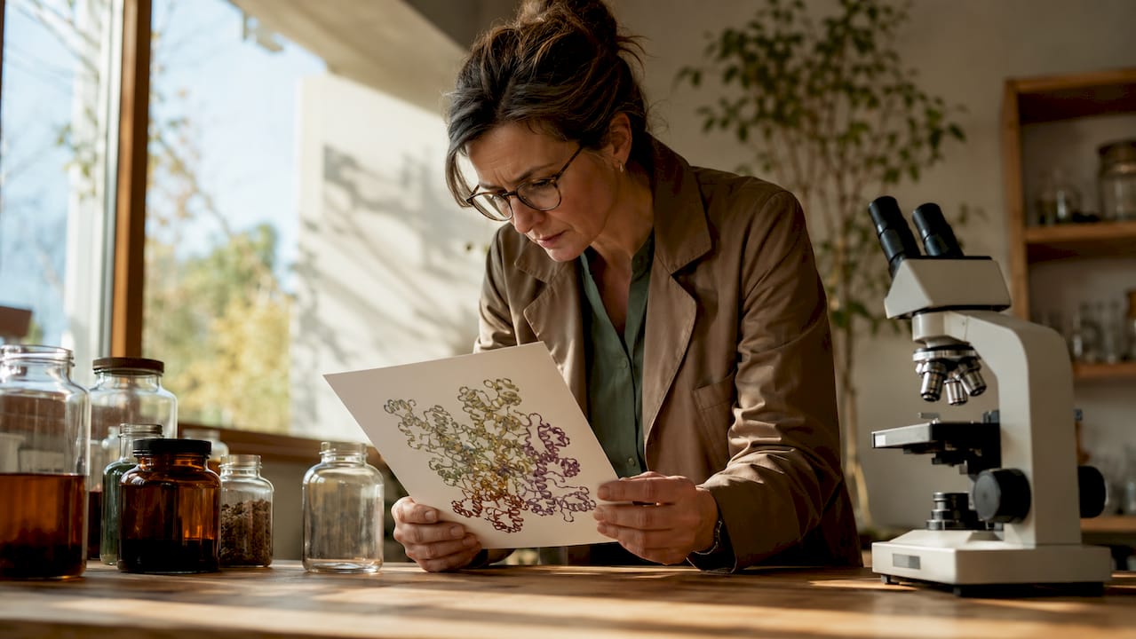 Scientist reviewing protein digestion data chart
