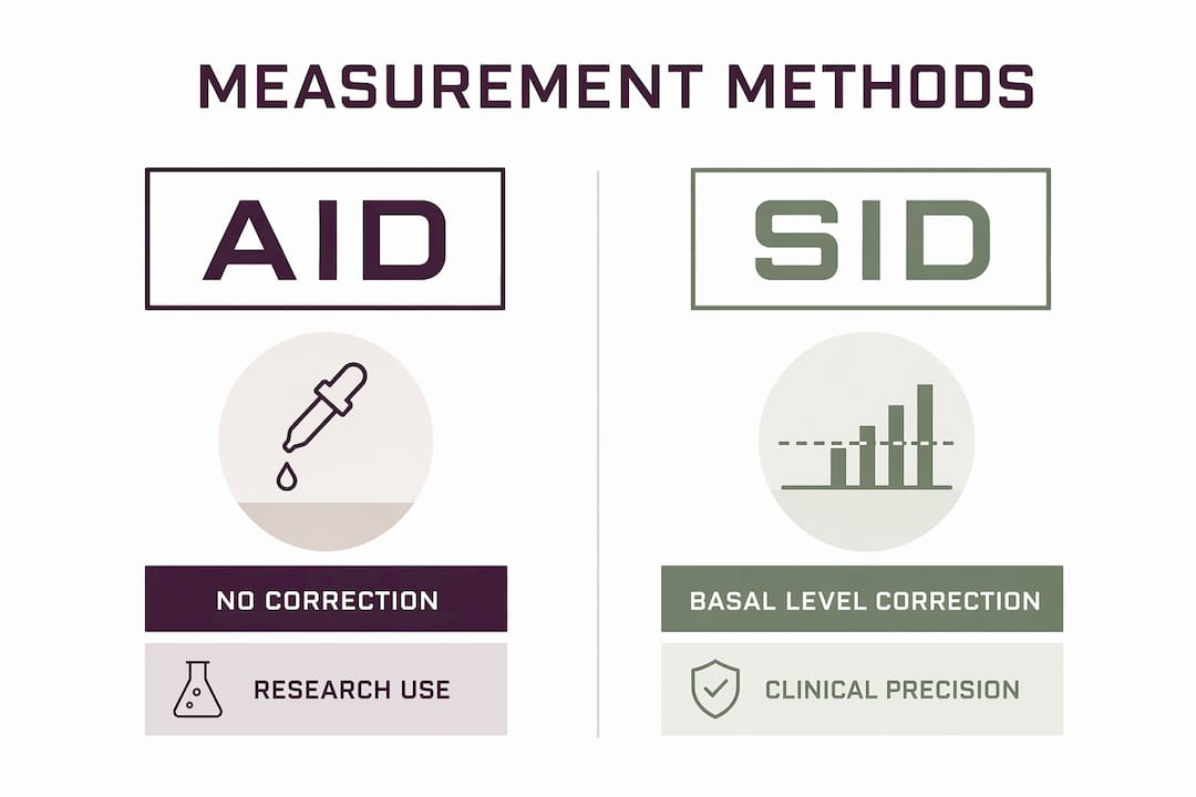 Infographic comparing AID and SID protein digestibility methods