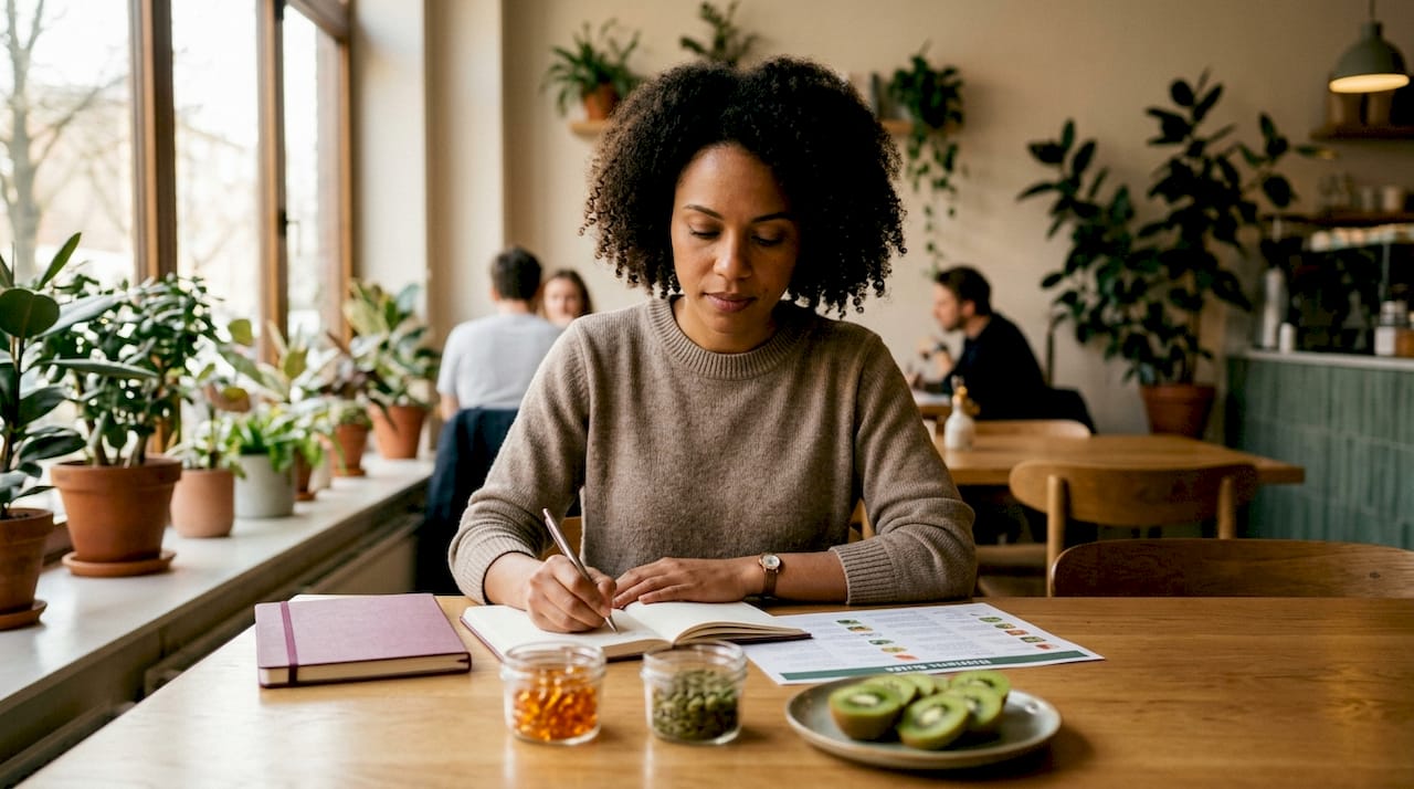 Nutritionist reviewing skin renewal nutrients guide