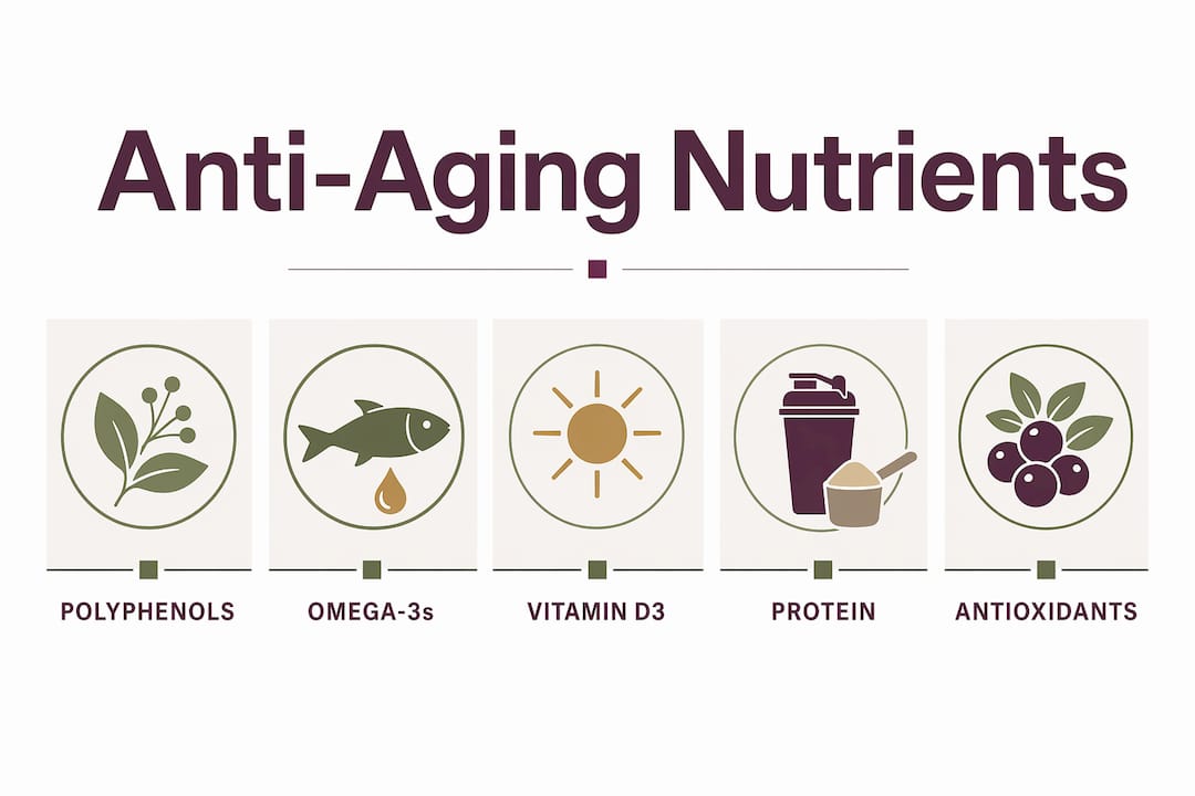 Infographic showing hierarchy of key anti-aging nutrients