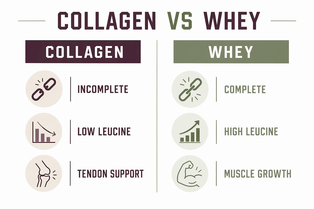 Infographic comparing collagen and whey protein key traits