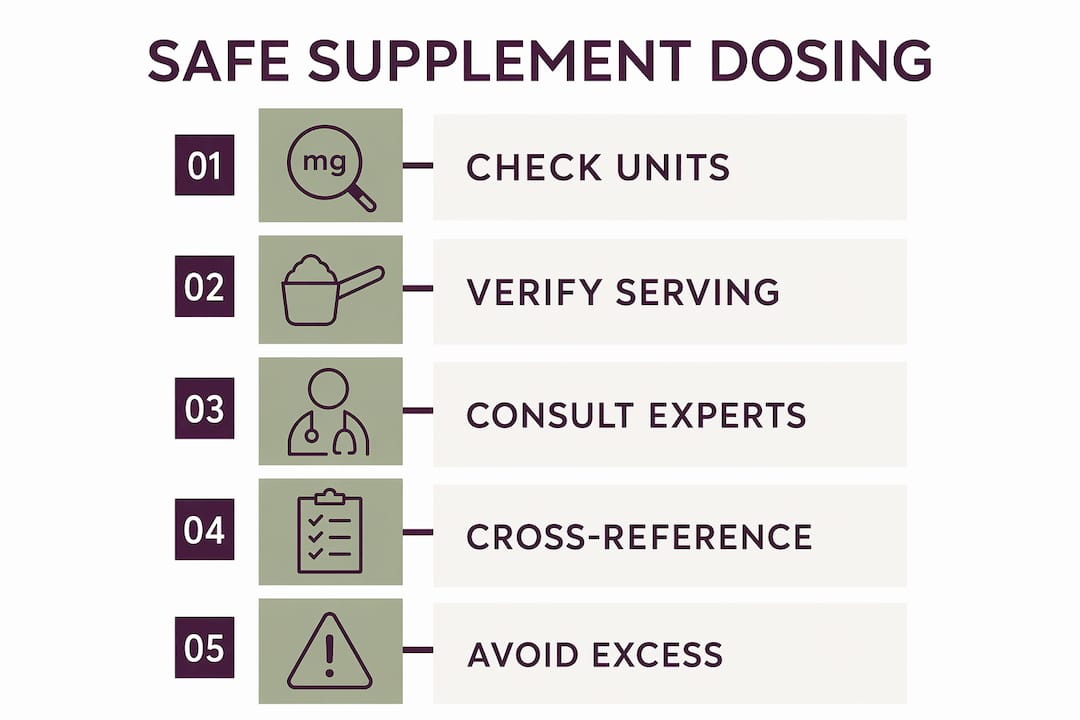 Infographic showing key steps for safe supplement dosing
