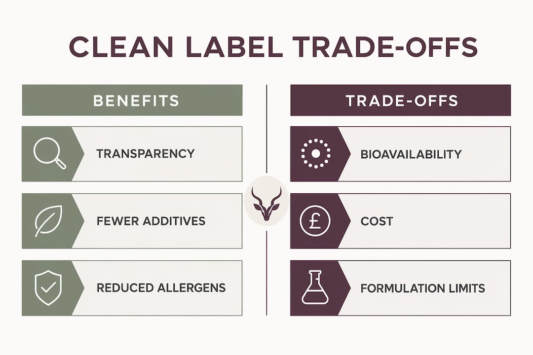 Infographic comparing benefits and trade-offs of clean label supplements