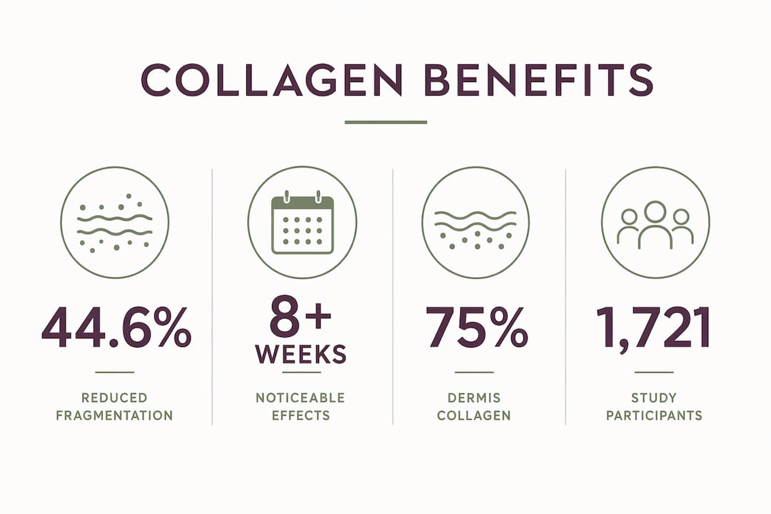 Infographic showing key collagen supplement benefits and study facts