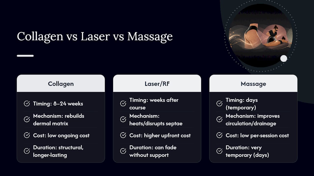 Comparison diagram of cellulite treatment methods effects