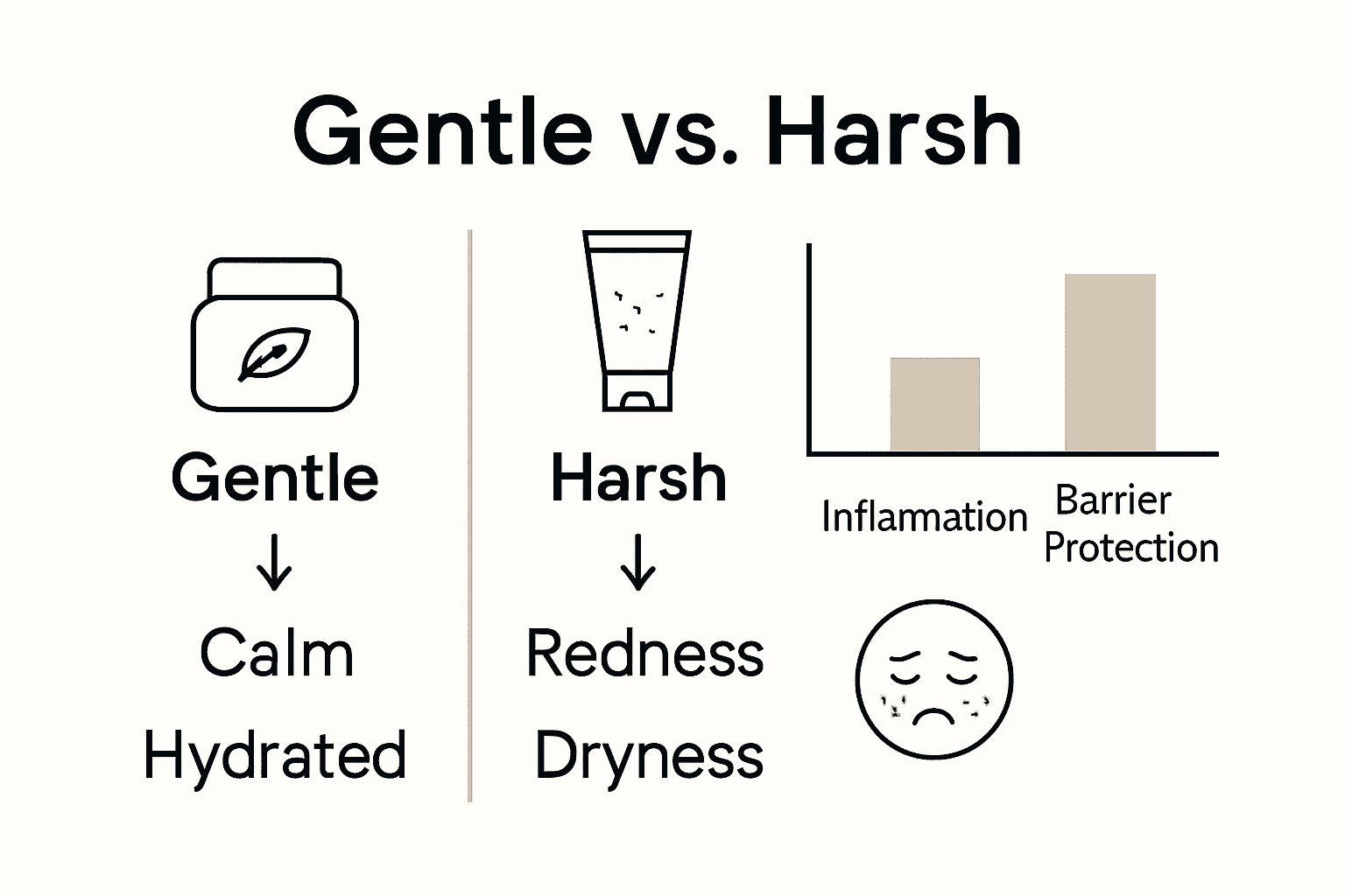 Infographic comparing effects of gentle versus harsh skincare routines.