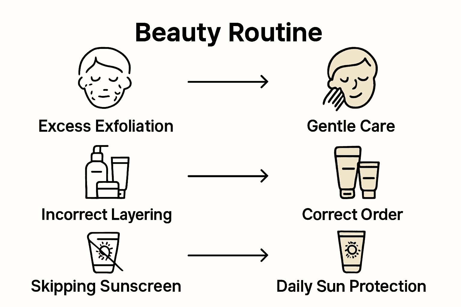 Infographic showing common skincare mistakes and how to fix them.