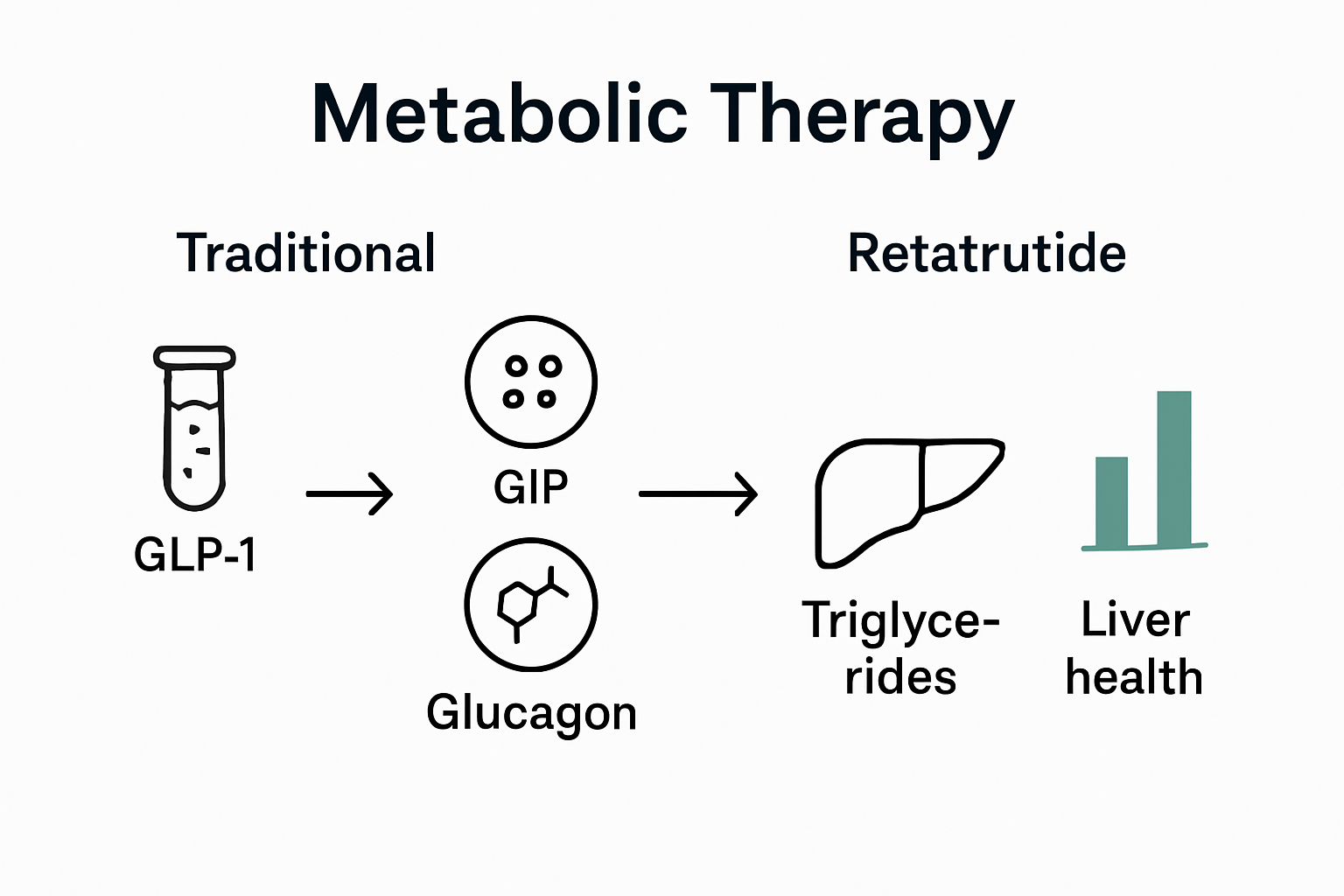 Infographic comparing triple-agonist and single-agonist peptide therapies and results.