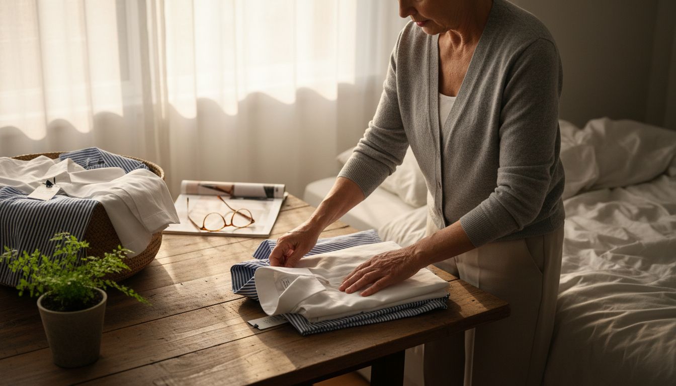 Mature woman organizing clothing essentials