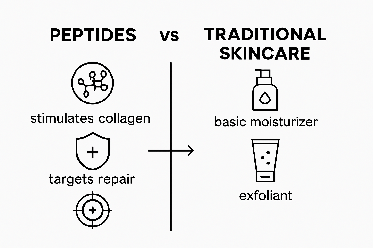 Infographic comparing peptides and traditional skincare