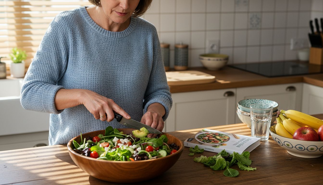 Woman prepping healthy meal in home kitchen