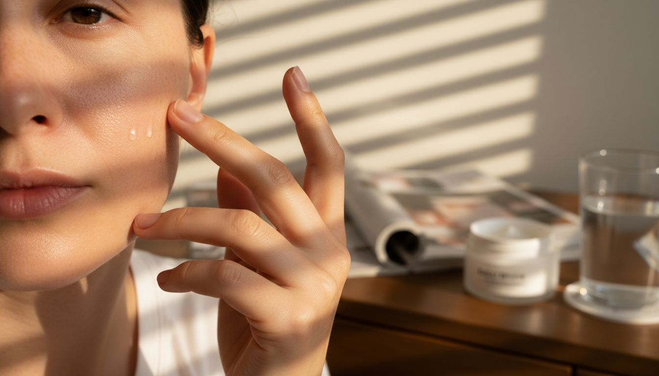 Closeup person massaging serum into skin
