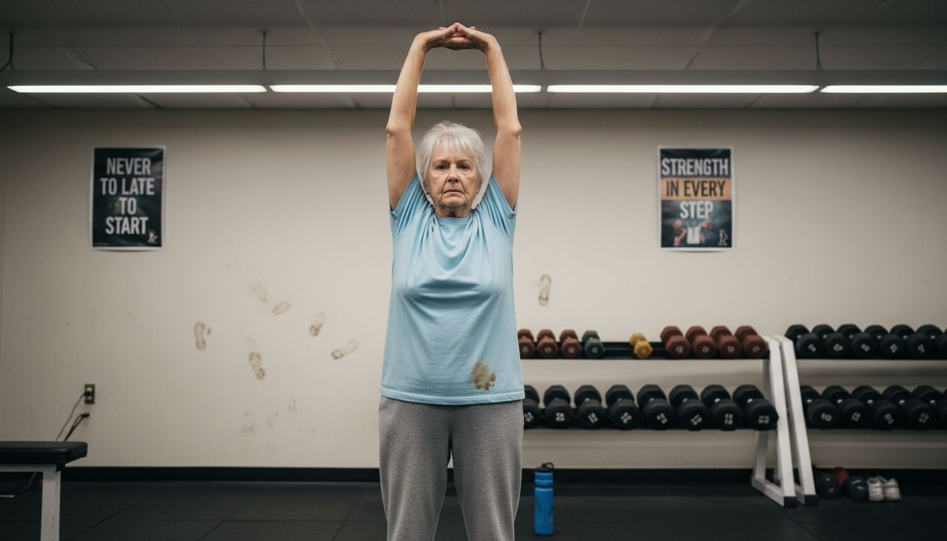 Older woman exercising at gym with equipment