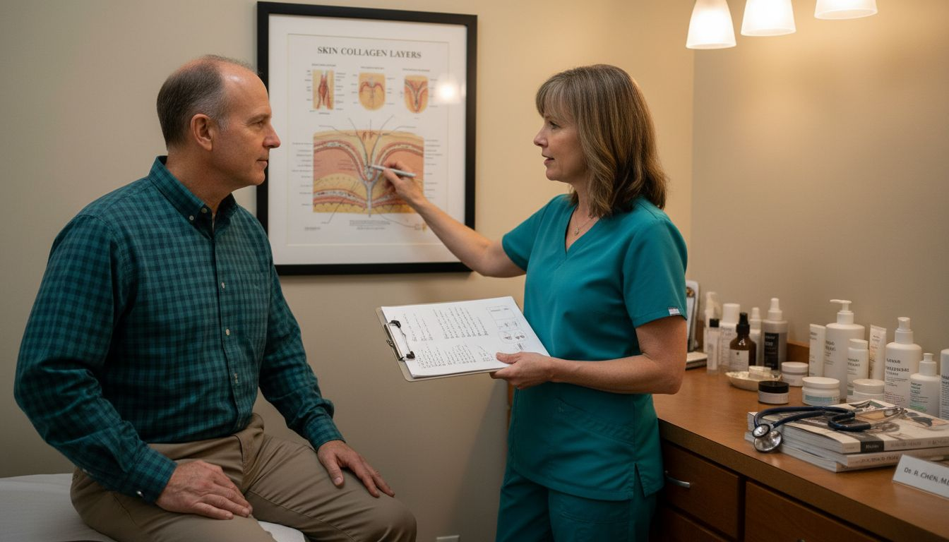 Dermatologist consulting with patient about skin health