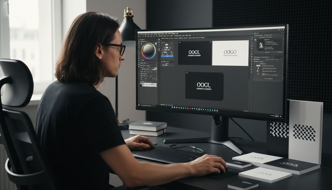 Diseñador personalizando gráficos de marca digitales