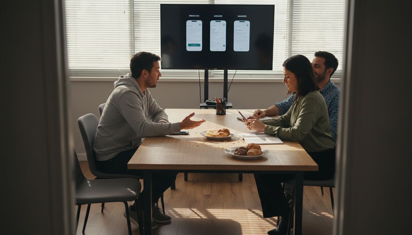 Equipo trabajando en conjunto en una reunión para desarrollar un proyecto sin necesidad de programar.