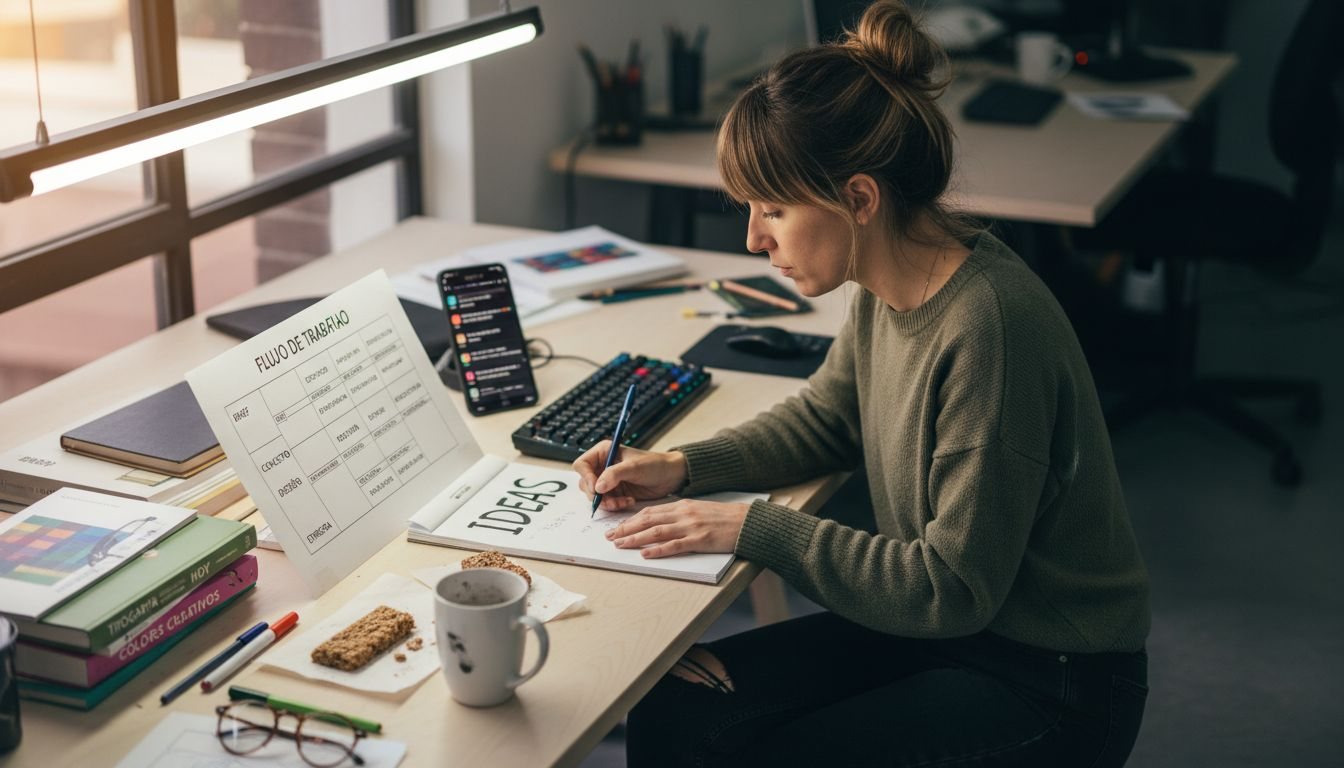 Diseñadora registrando y organizando los procesos rutinarios del estudio