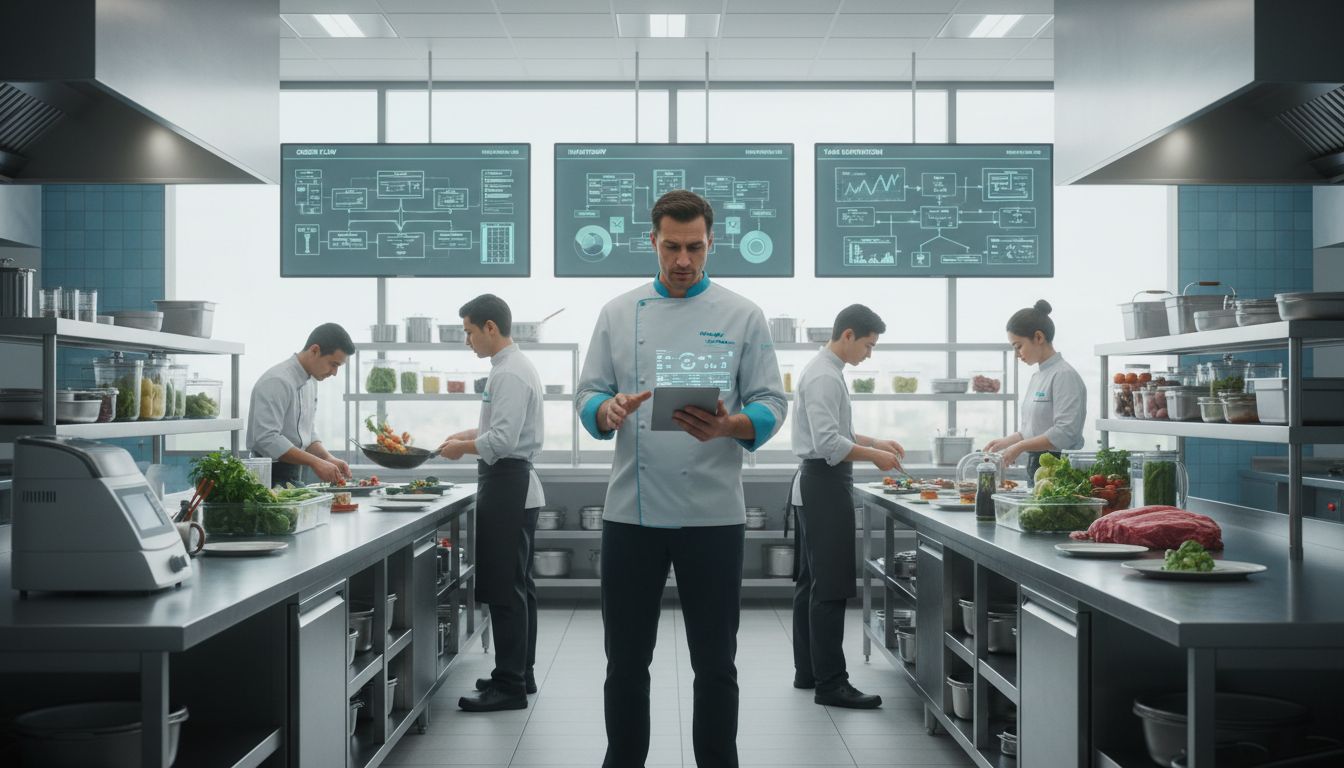 Hochmoderne Großküche mit digitalem Management