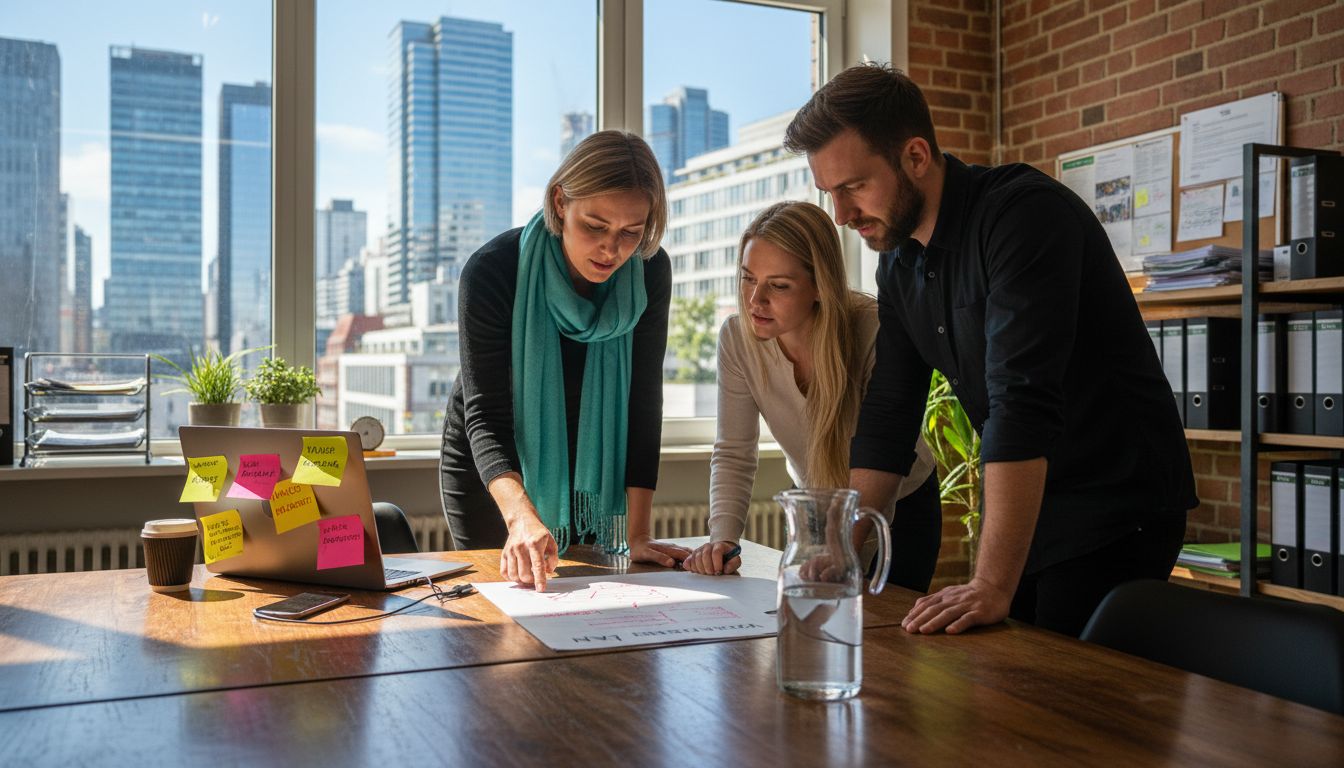 Das Event-Team sitzt gemeinsam am Tisch im Büro und plant die nächste Veranstaltung.