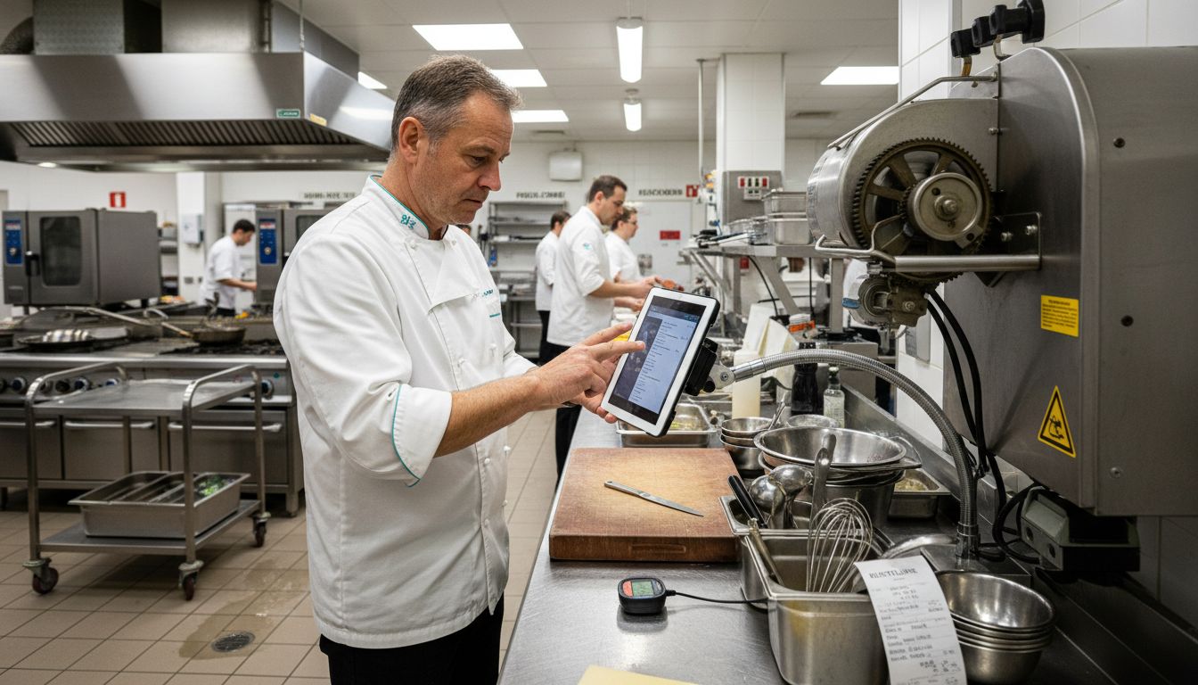 Ein Küchenchef setzt in seiner Großküche auf Automatisierung, um Abläufe effizienter zu gestalten.