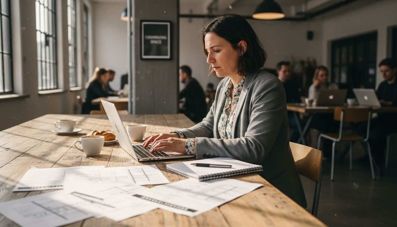 Ein Eventmanager verwaltet seine Veranstaltungen effizient mit einem digitalen Buchungssystem direkt am Arbeitsplatz.