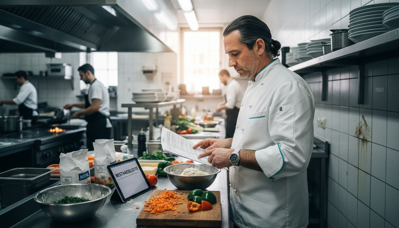 Der Küchenchef behält in der hektischen Küche den Überblick über alle Bestellungen.