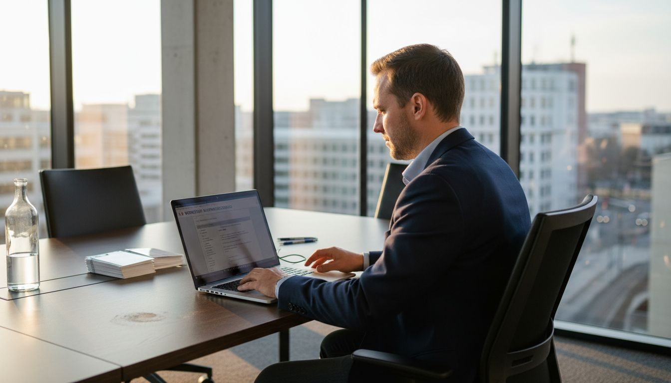 Eine Eventmanagerin richtet im Büro automatisierte Abläufe ein.