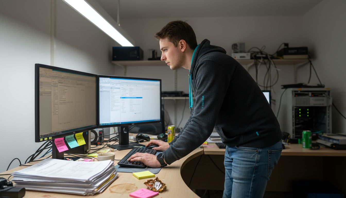 Ein IT-Fachmann verbessert die Software zur Abrechnung im Catering und sorgt dafür, dass Prozesse effizienter und reibungsloser laufen.