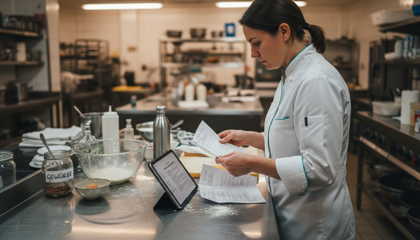 Der Küchenchef stellt Produktionspläne für die Rezepte zusammen.