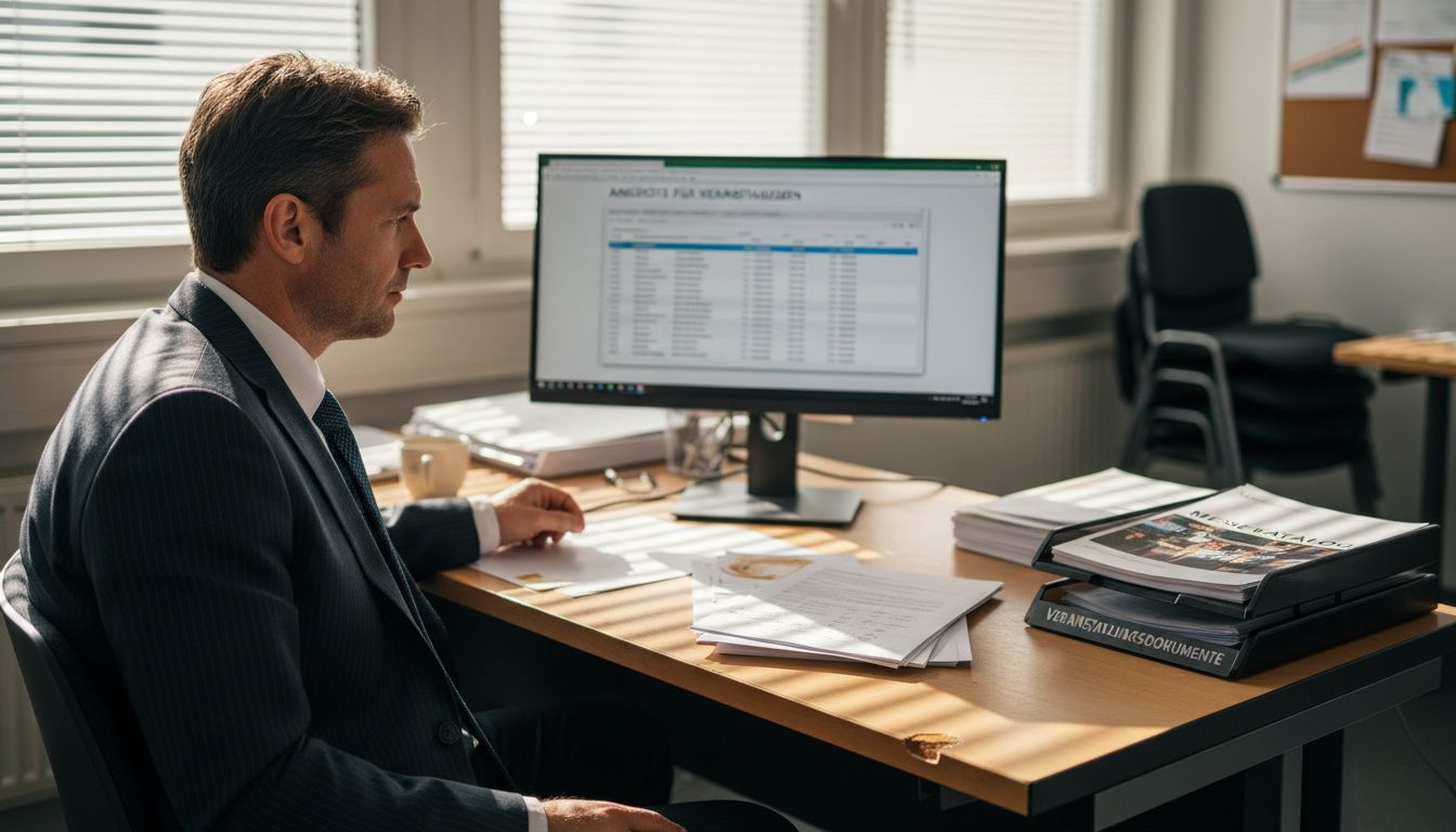 Ein Mitarbeiter prüft digitale Angebote im Veranstaltungsbüro.