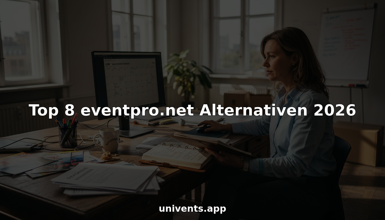 Ein Eventmanager sitzt an seinem überladenen Schreibtisch und plant die nächste Veranstaltung.