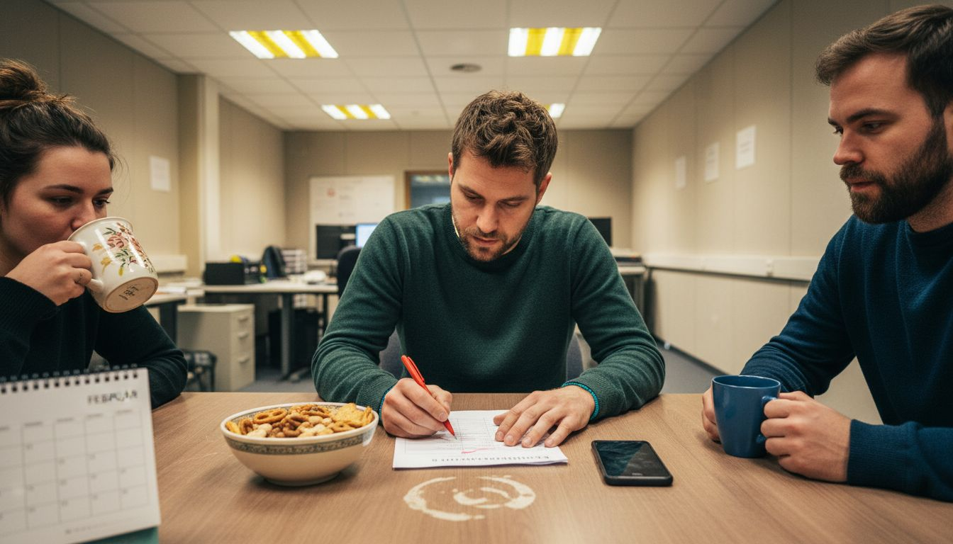 Das Team bespricht gemeinsam am Konferenztisch die aktuellen Schichtpläne.