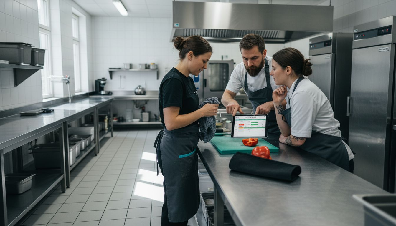 Das Küchenteam plant seinen Dienstplan ganz unkompliziert über ein Tablet.