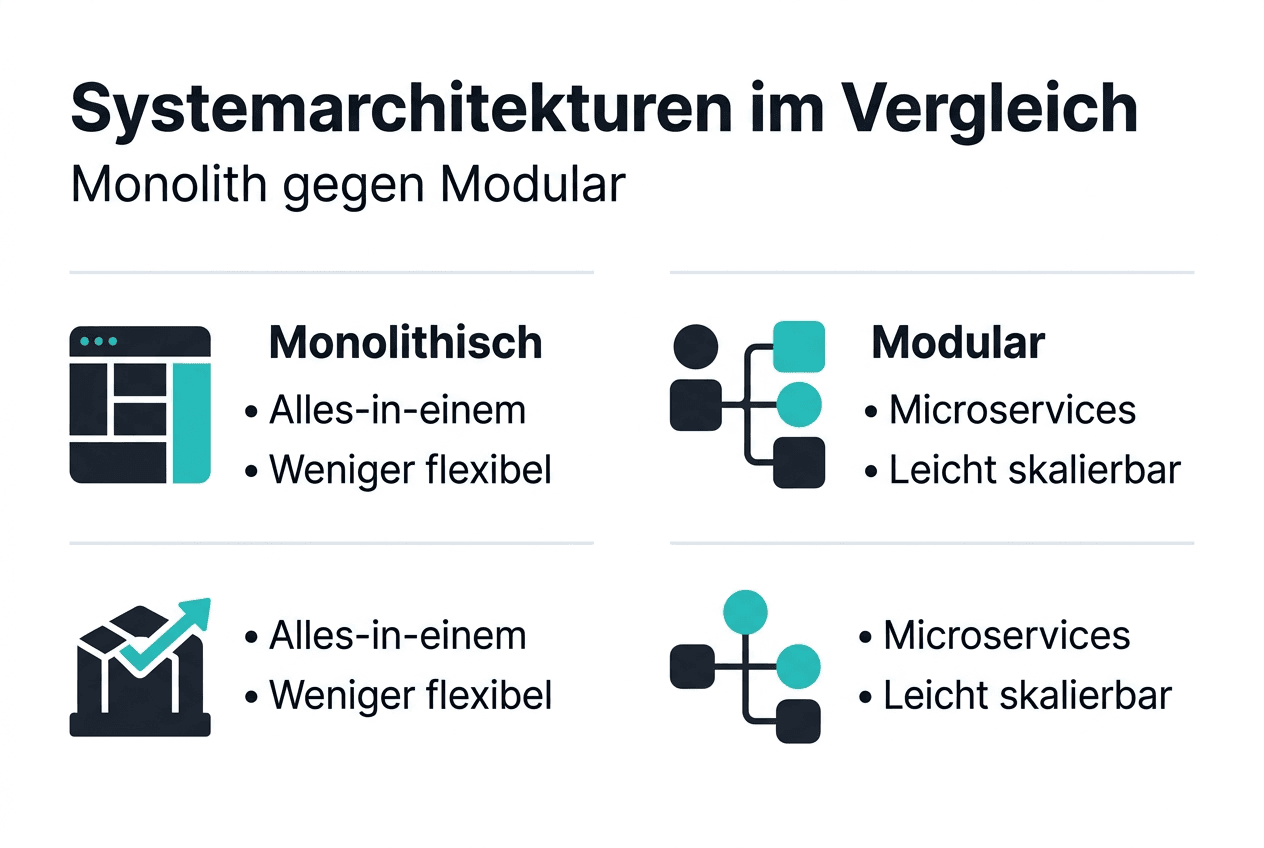 Infografik Systemarchitekturvergleich Eventmanagement