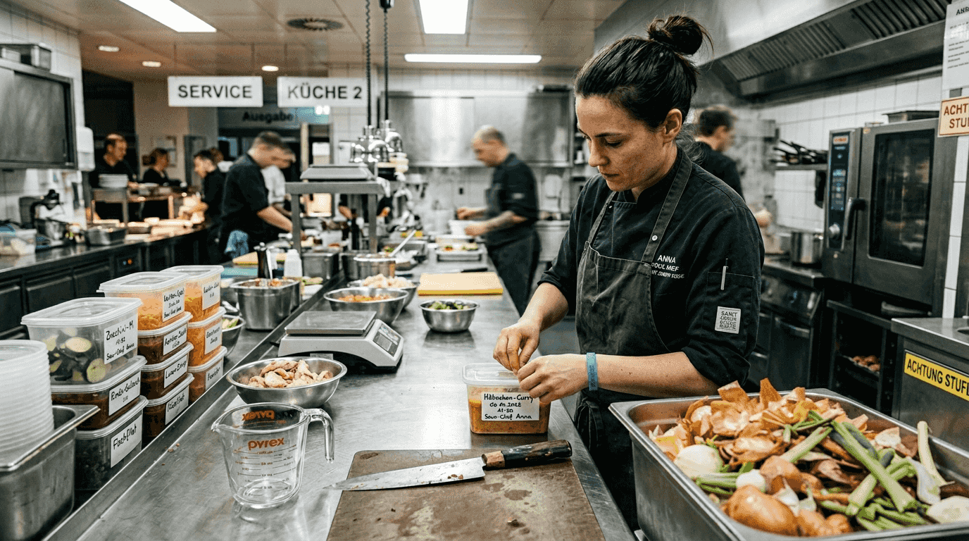 Der Souschef bereitet die Zutaten für das Mise en Place sorgfältig vor.