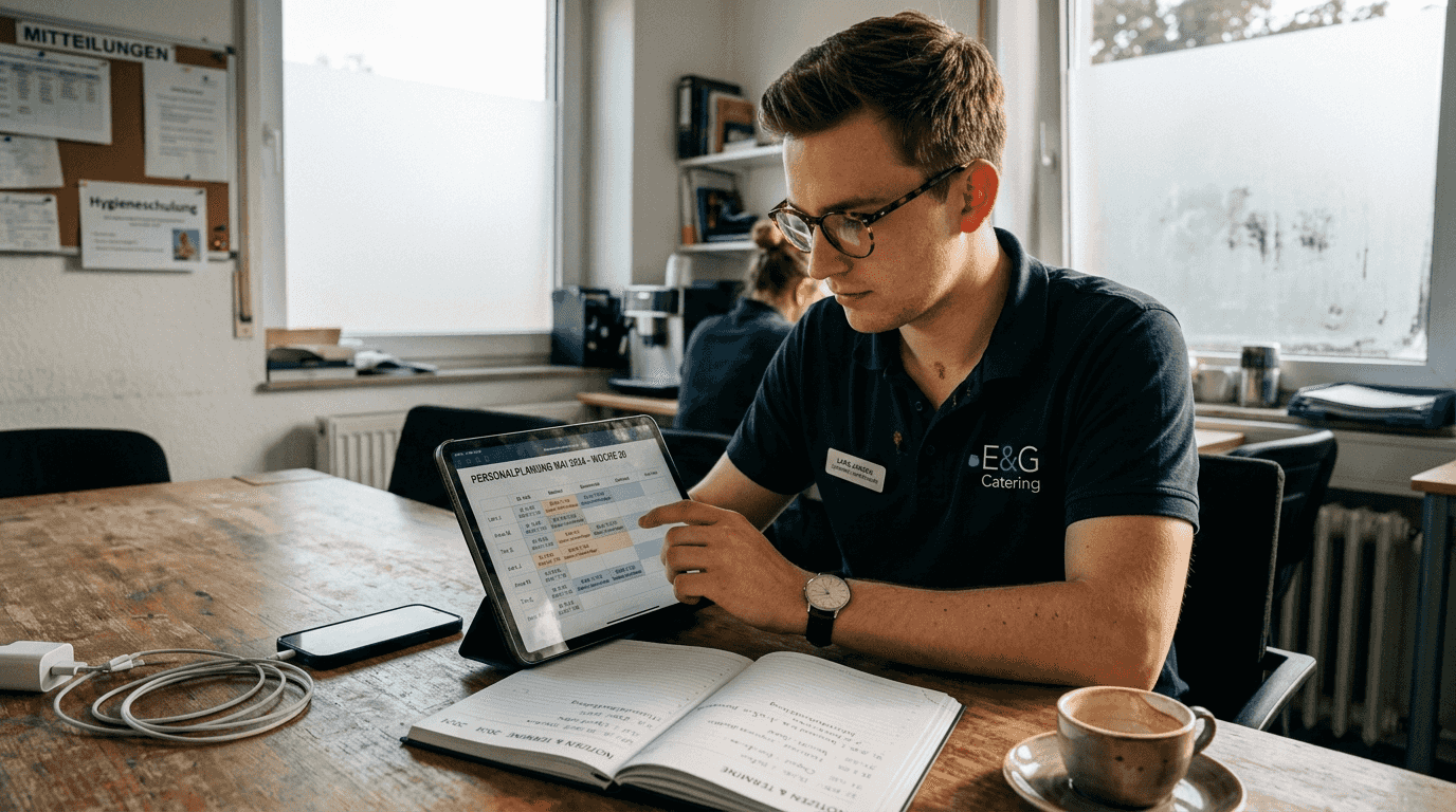 Die Teamleitung prüft den digitalen Dienstplan.