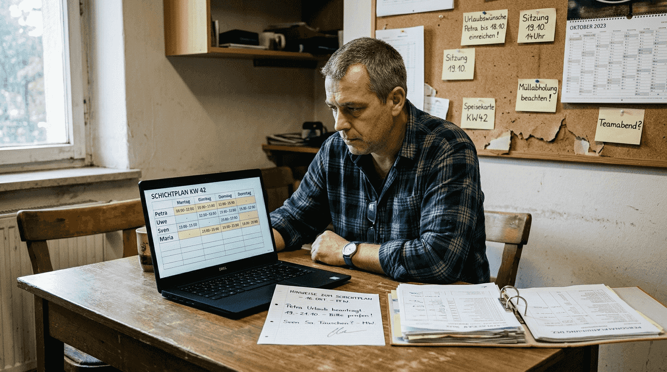 Der Schichtleiter organisiert den Dienstplan direkt am Computer.