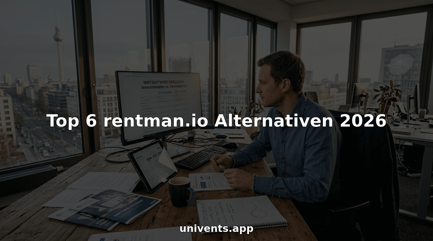 Ein Mann informiert sich über verschiedene Softwarelösungen für die Vermietung von Eventequipment und prüft, welche am besten zu seinem Unternehmen passt.