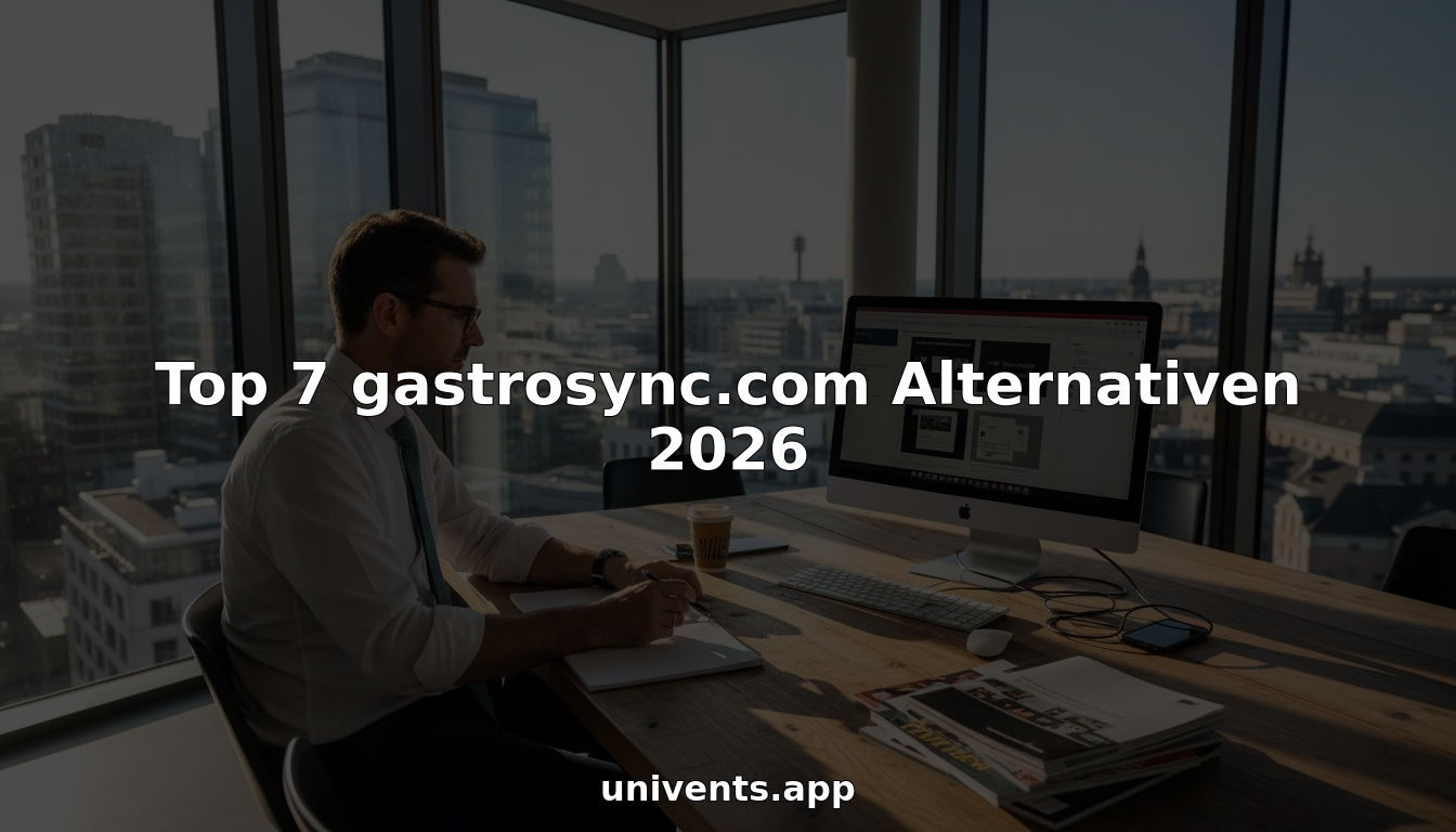 Ein Eventmanager sitzt am Schreibtisch und vergleicht verschiedene Softwarelösungen für seine Veranstaltungsplanung.