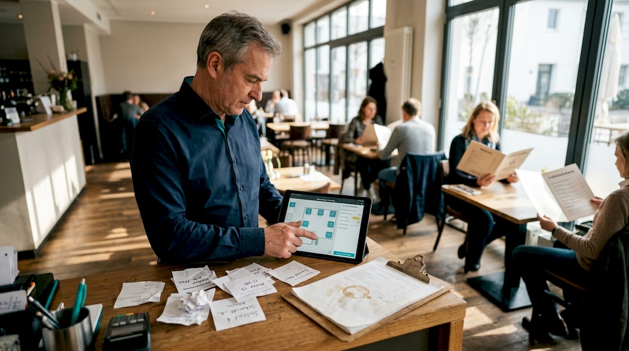 Der Restaurantmanager organisiert Veranstaltungen bequem per Tablet.