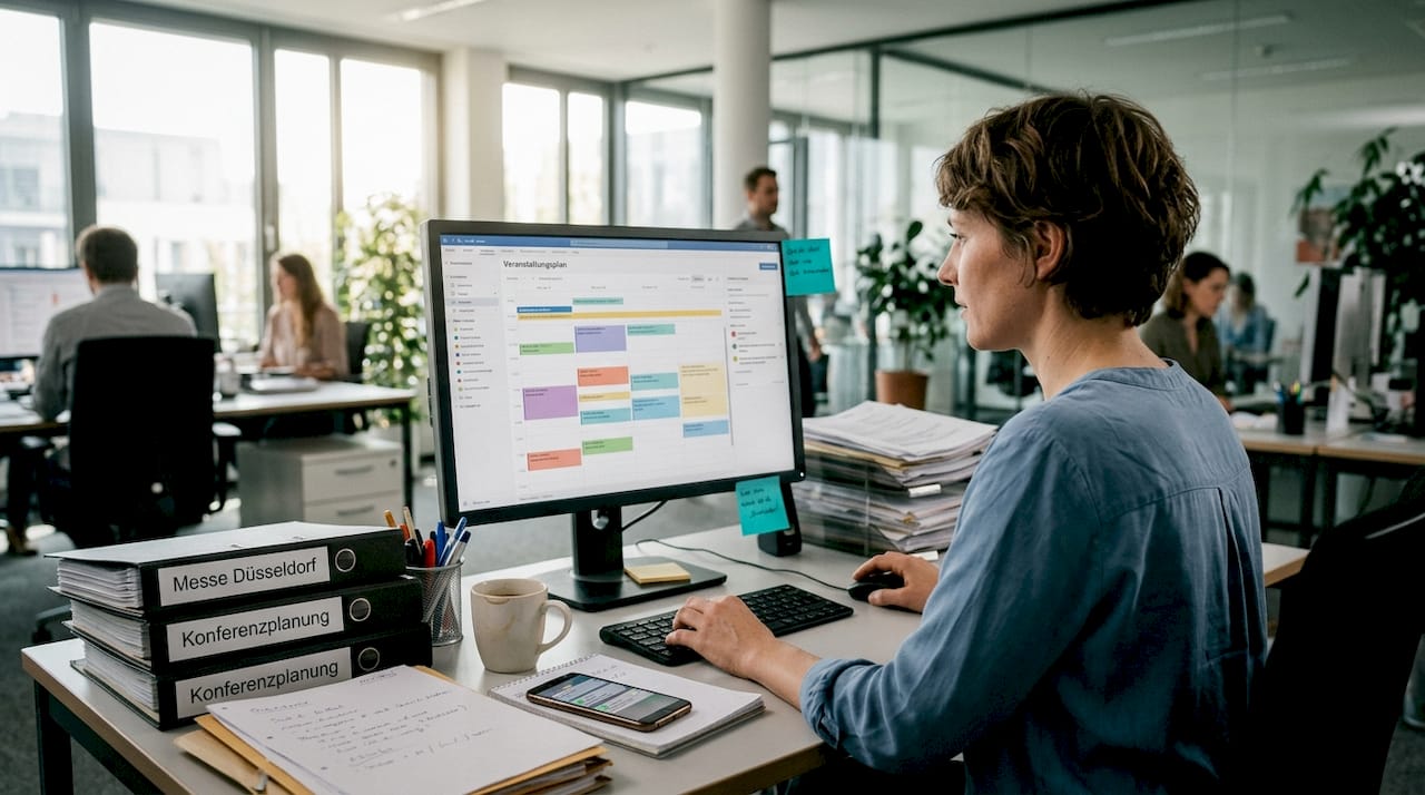 Ein Eventmanager prüft den automatisierten Ablauf seines Workflows.