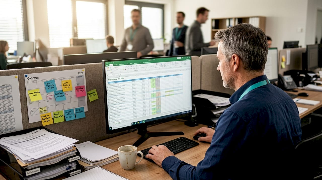Der Koordinator aktualisiert die Einsatzplanung für das Veranstaltungsteam in der Tabelle.