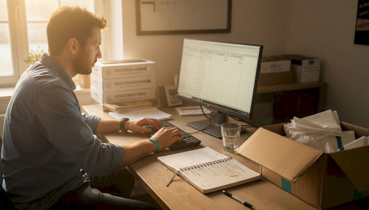 Vom Schreibtisch aus koordiniert der Eventmanager den gesamten Ablauf des Caterings.