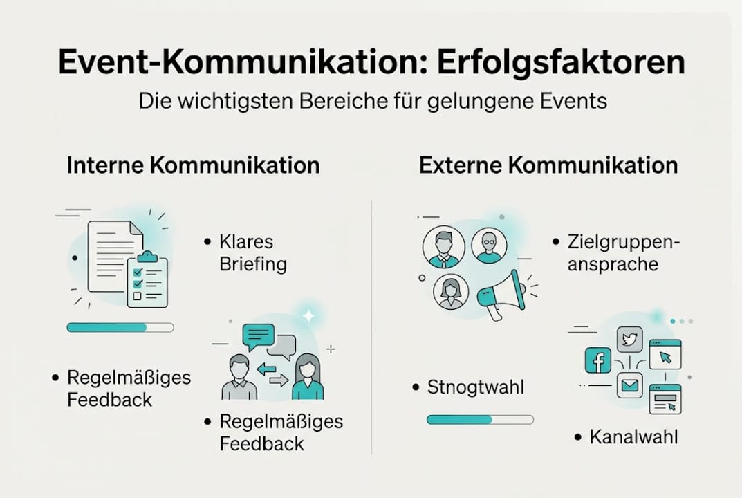 Übersichtliche Infografik: Die wichtigsten Erfolgsfaktoren für gelungene Eventkommunikation auf einen Blick