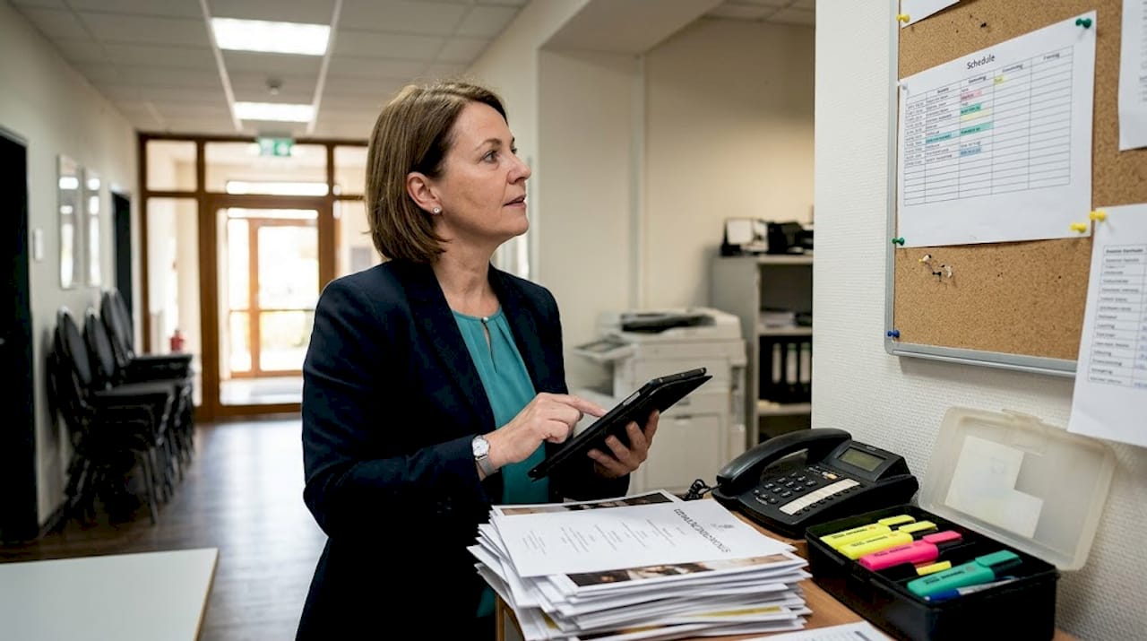 Die Bankett-Organisatorin aktualisiert die Gästeliste direkt am Computer.
