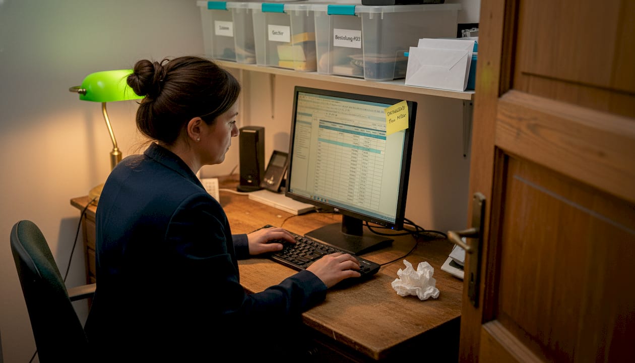 Als Catering-Managerin erstellt sie im Büro individuelle Angebote für ihre Kunden.
